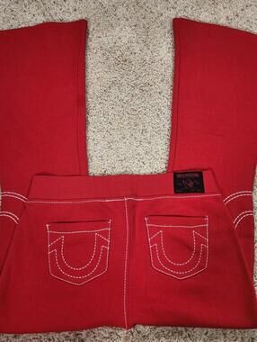 NEW True Religion Pull-On Flare Jeans Red Anniversary Large